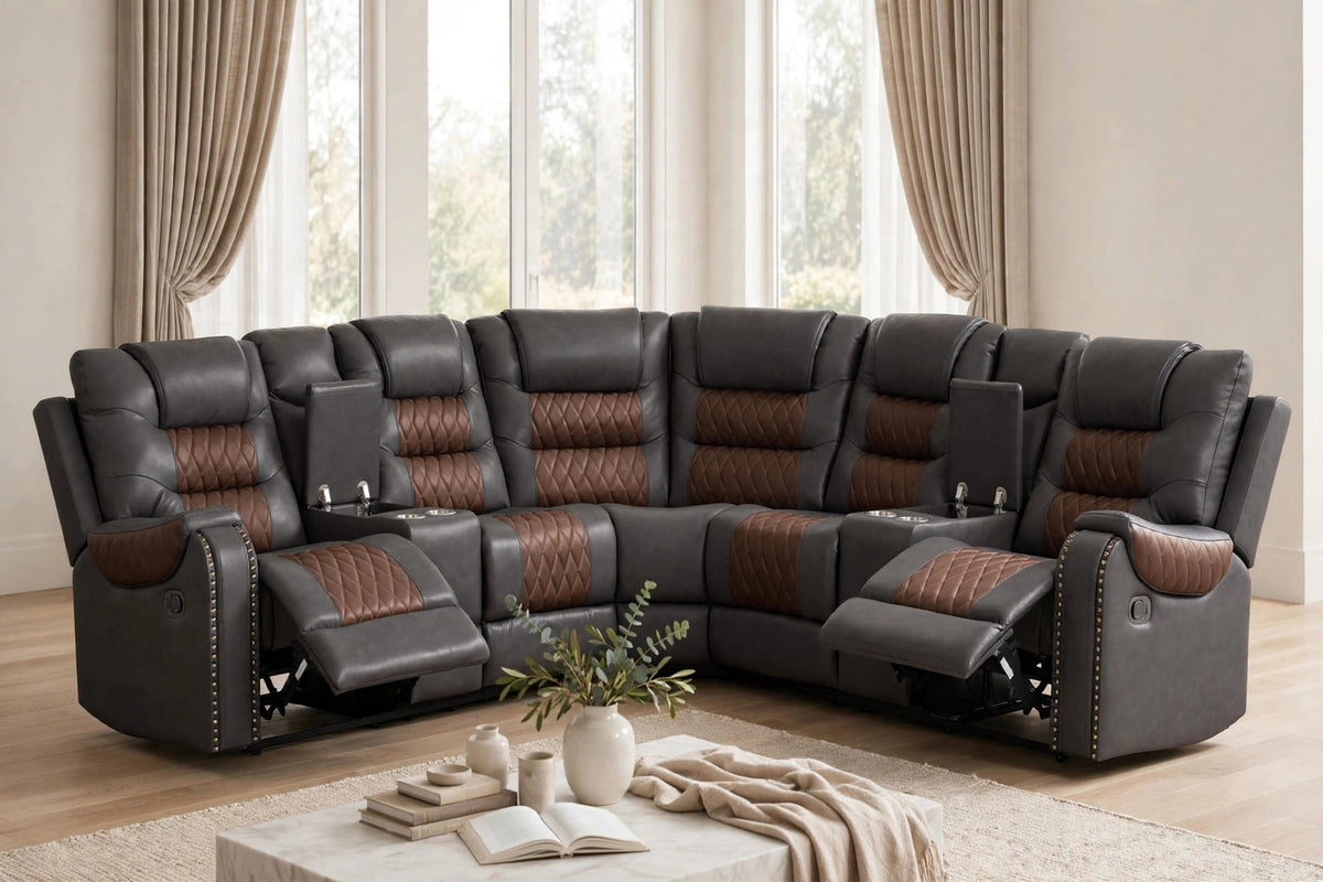 Jordon Brown Two-Tone Reclining Sectional by Happy Homes at Eve Furniture