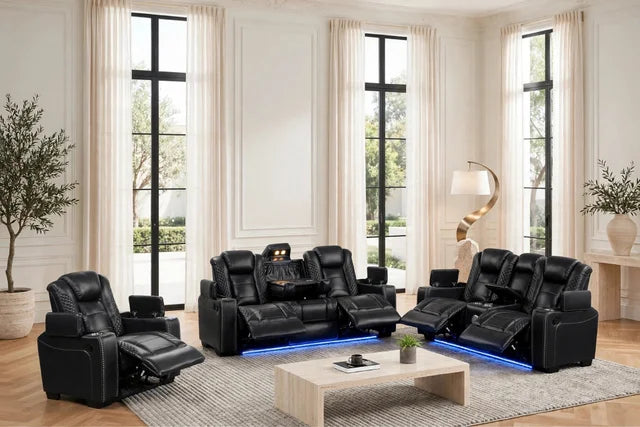 Stefano Black 3-Piece Reclining Living Room Set by Happy Homes at Eve Furniture