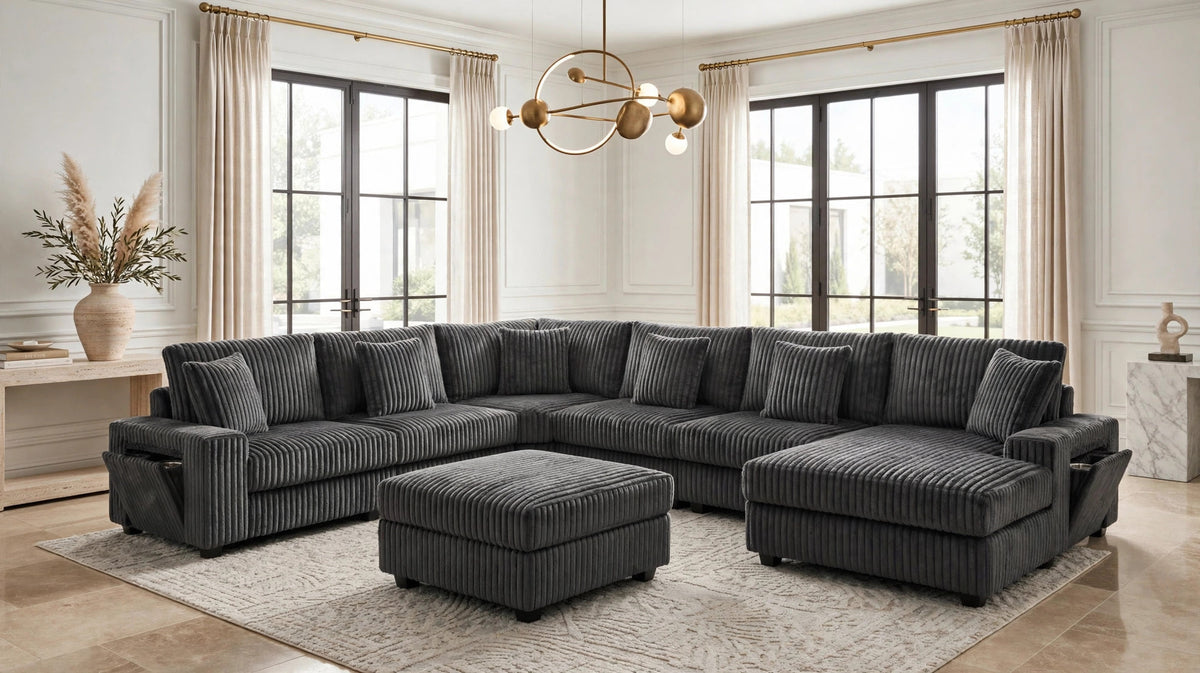 Bazooka Charcoal 7-Piece Sectional with Ottoman by Happy Homes at Eve Furniture