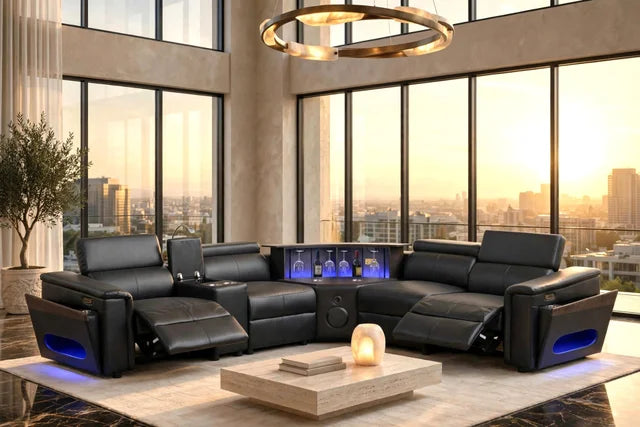 Holiday Black Power Reclining Sectional (w/ Bluetooth Speakers) by Happy Homes at Eve Furniture