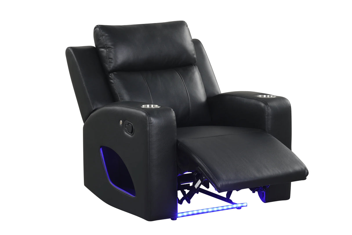 Pinnacle Black Leather 3-Piece Reclining Living Room Set