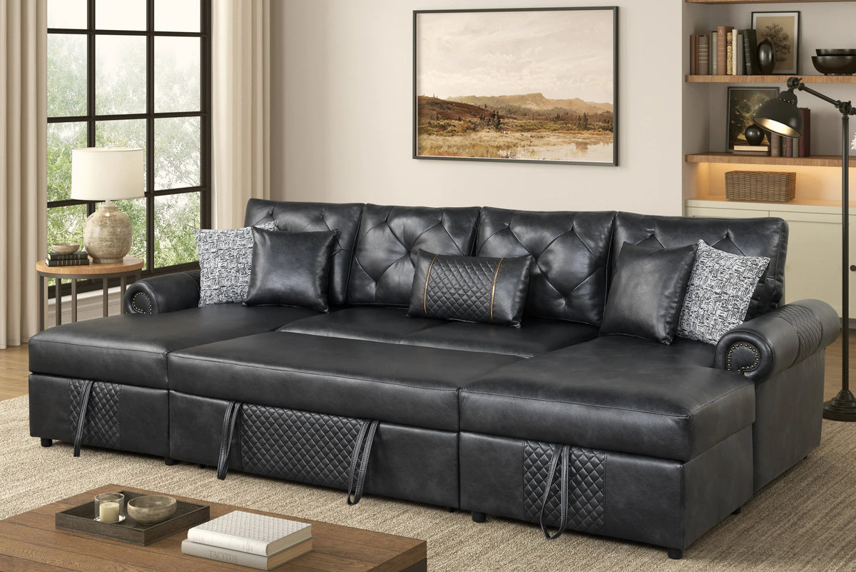 Sonoma Black Double Storage Chaise Sectional (w/ Pull-Out Bed)