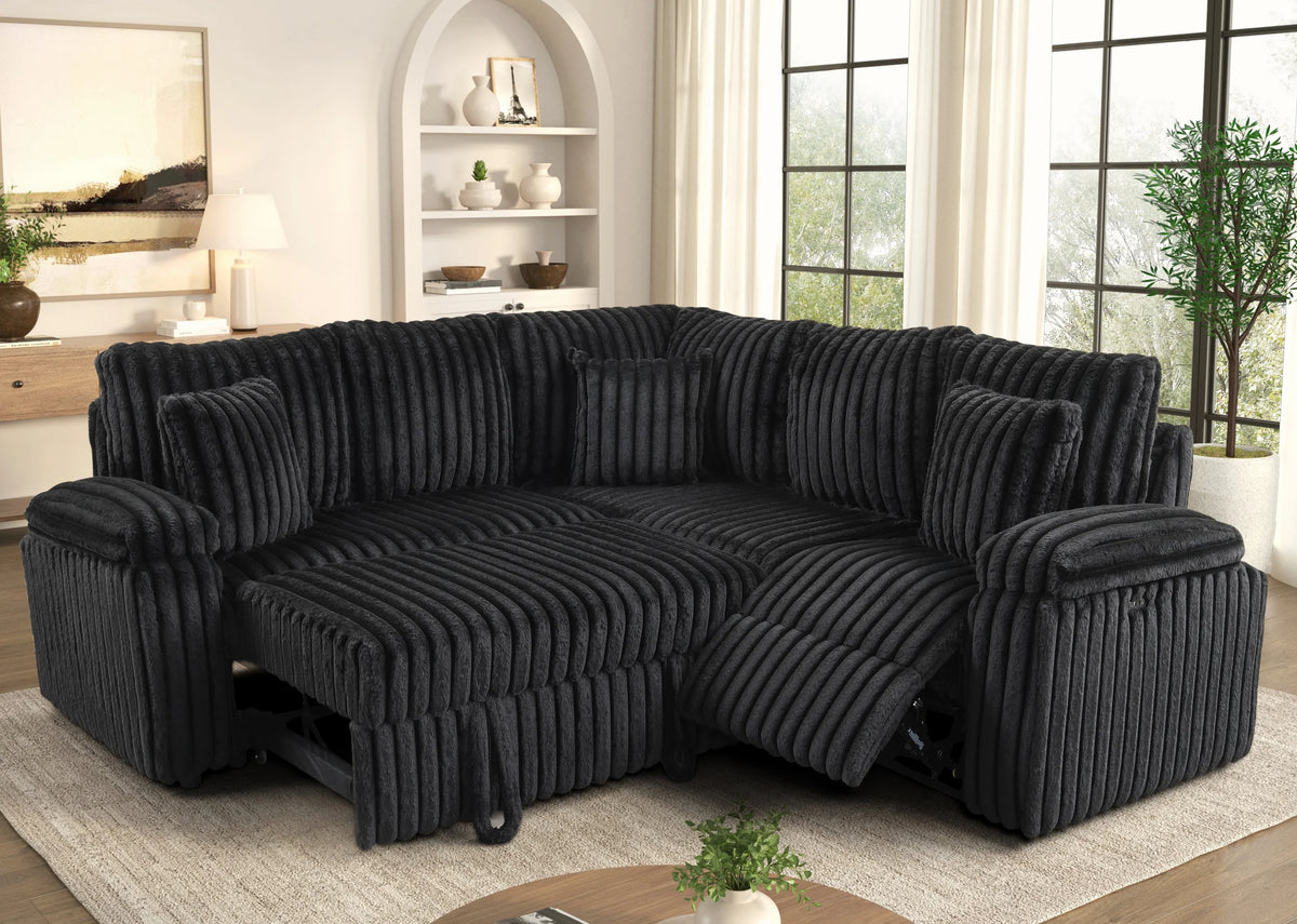 Amiri Black Power Reclining Sectional With Pull-Out Bed