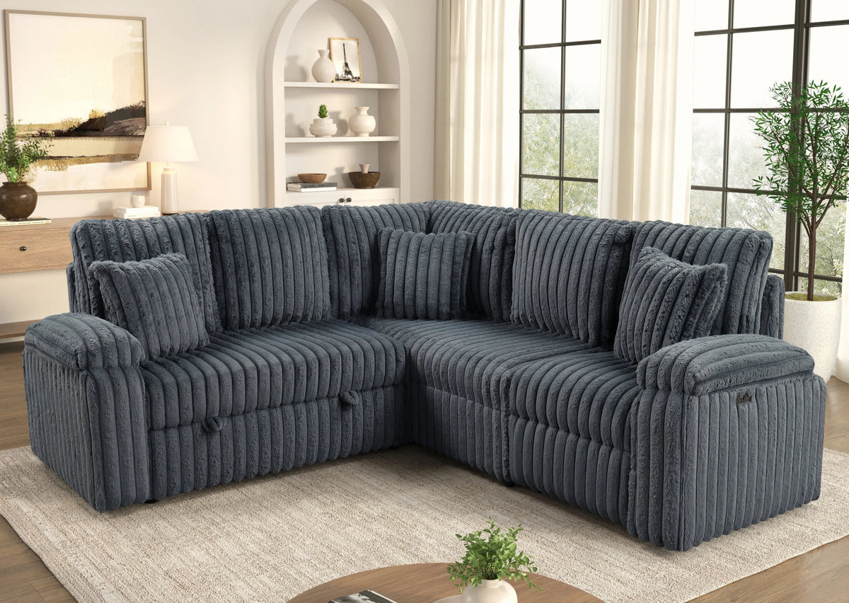 Amiri Charcoal Power Sectional With Pull-Out Bed
