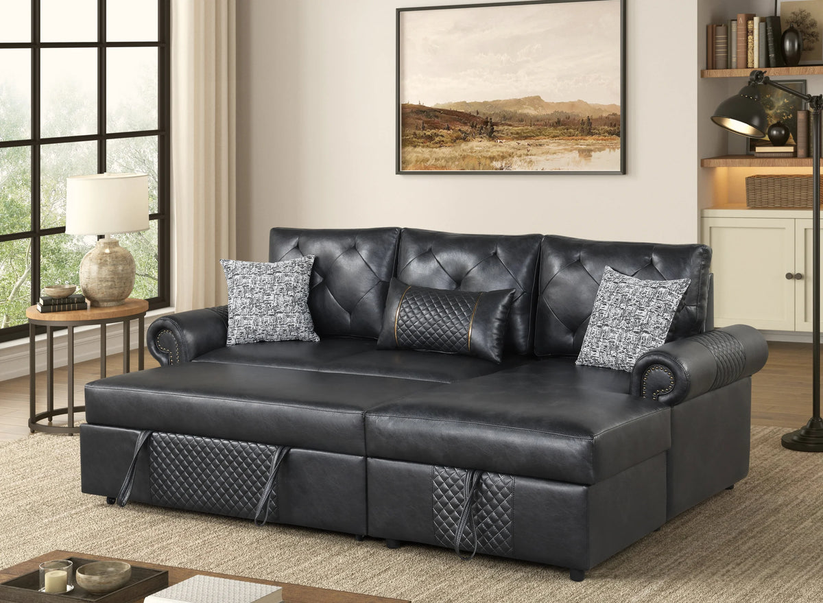 Bellina Black Sectional With Pull-Out Bed