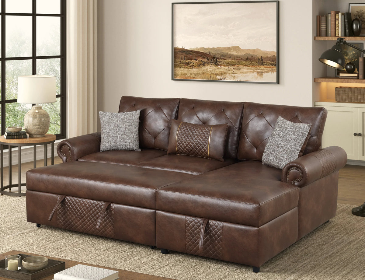 Bellina Brown Sectional With Pull-Out Bed
