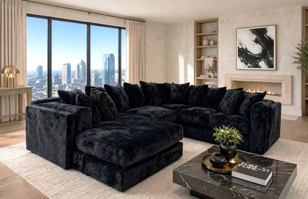 Glam Black Chaise Sectional