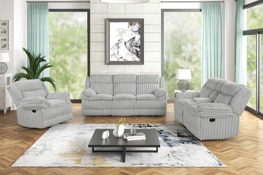 Mellow Grey 3-Piece Reclining Living Room Set by New Era Innovations at Eve Furniture