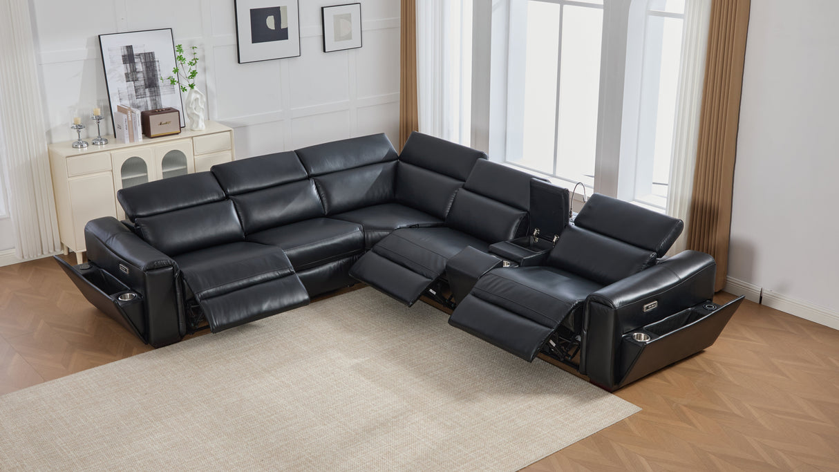 Divani Black 7-Piece Power Reclining Sectional by New Era Innovations at Eve Furniture