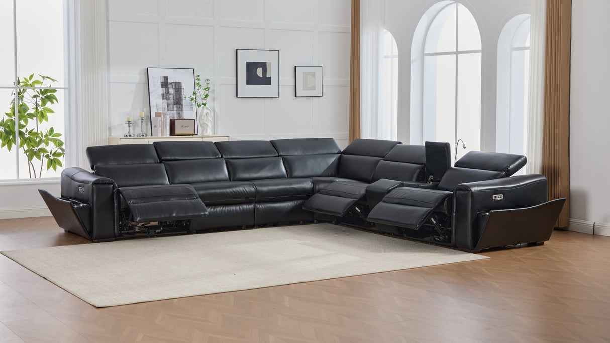 Divani Black 7-Piece Power Reclining Sectional by New Era Innovations at Eve Furniture