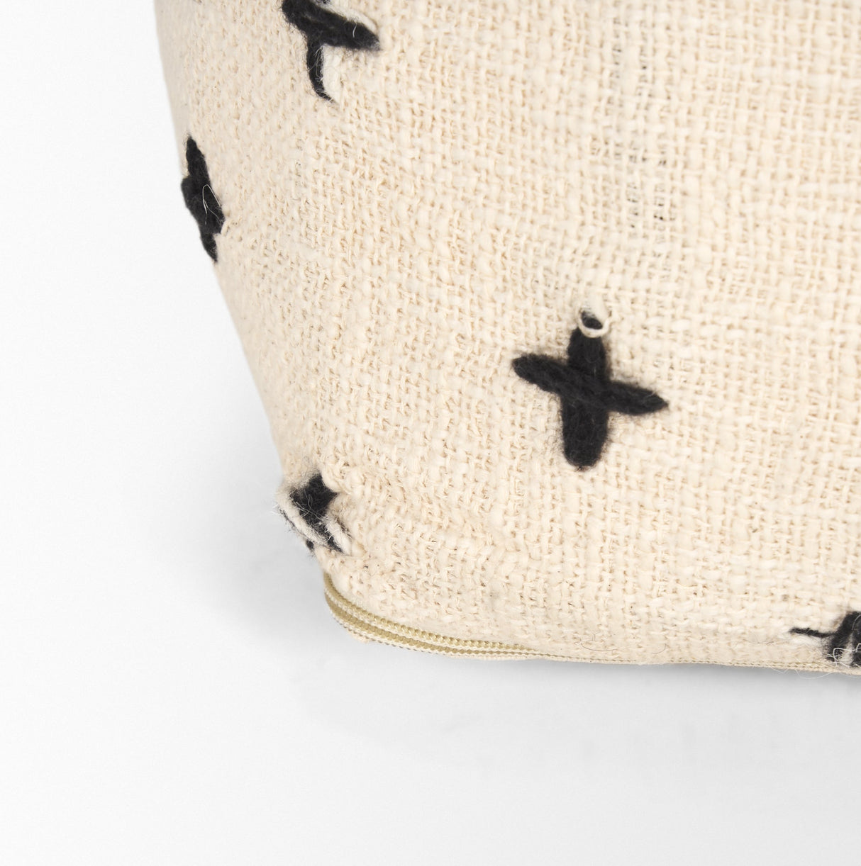 Saanvi Wool w/ Cream and Black Stitched Cross Patterned Pouf by Mercana at Eve Furniture