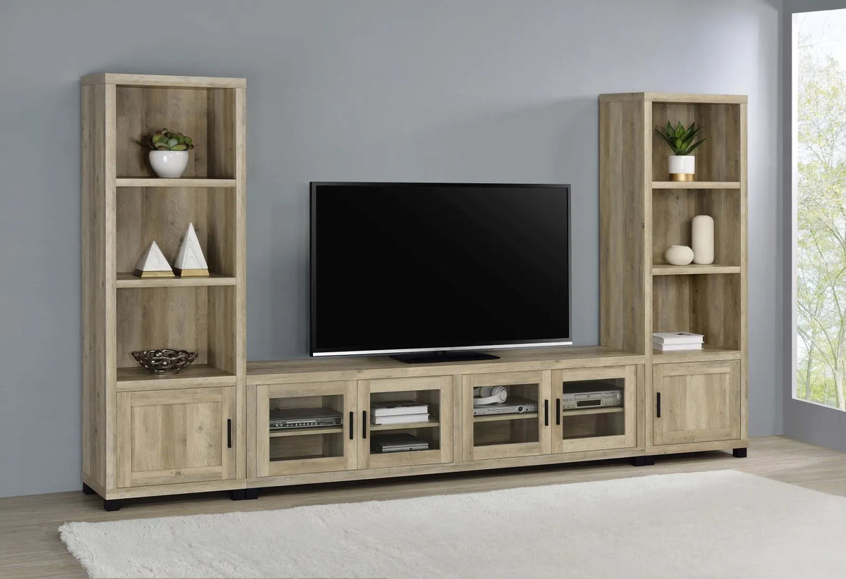 Sachin Antique Pine 3-shelf Media Tower With Storage Cabinet by Coaster at Eve Furniture