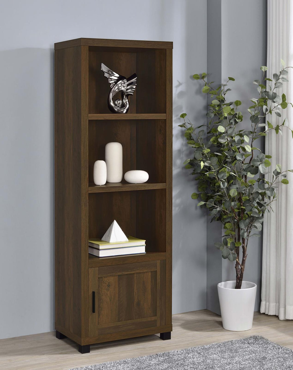 Sachin Dark Pine 3-shelf Media Tower With Storage Cabinet by Coaster at Eve Furniture