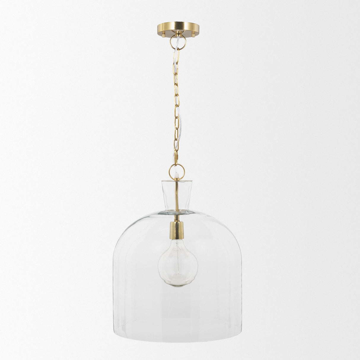 Sadah Large Clear Blown Glass w/ Gold Metal Pendant Light by Mercana at Eve Furniture
