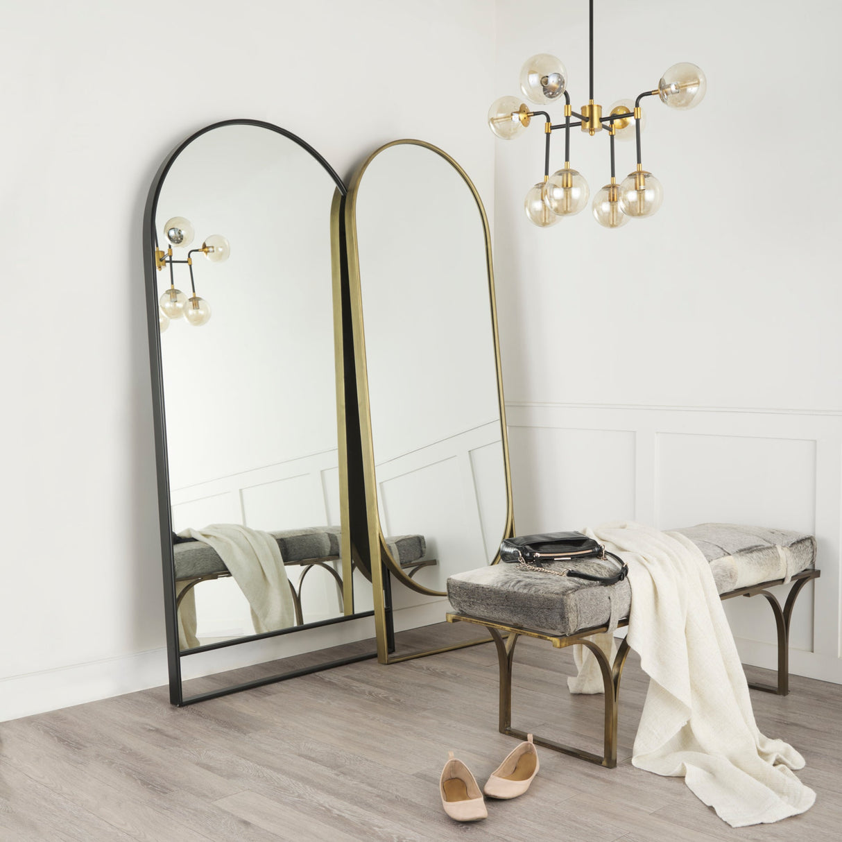 Sadie Antique Gold Rounded Arch Floor Mirror by Mercana at Eve Furniture