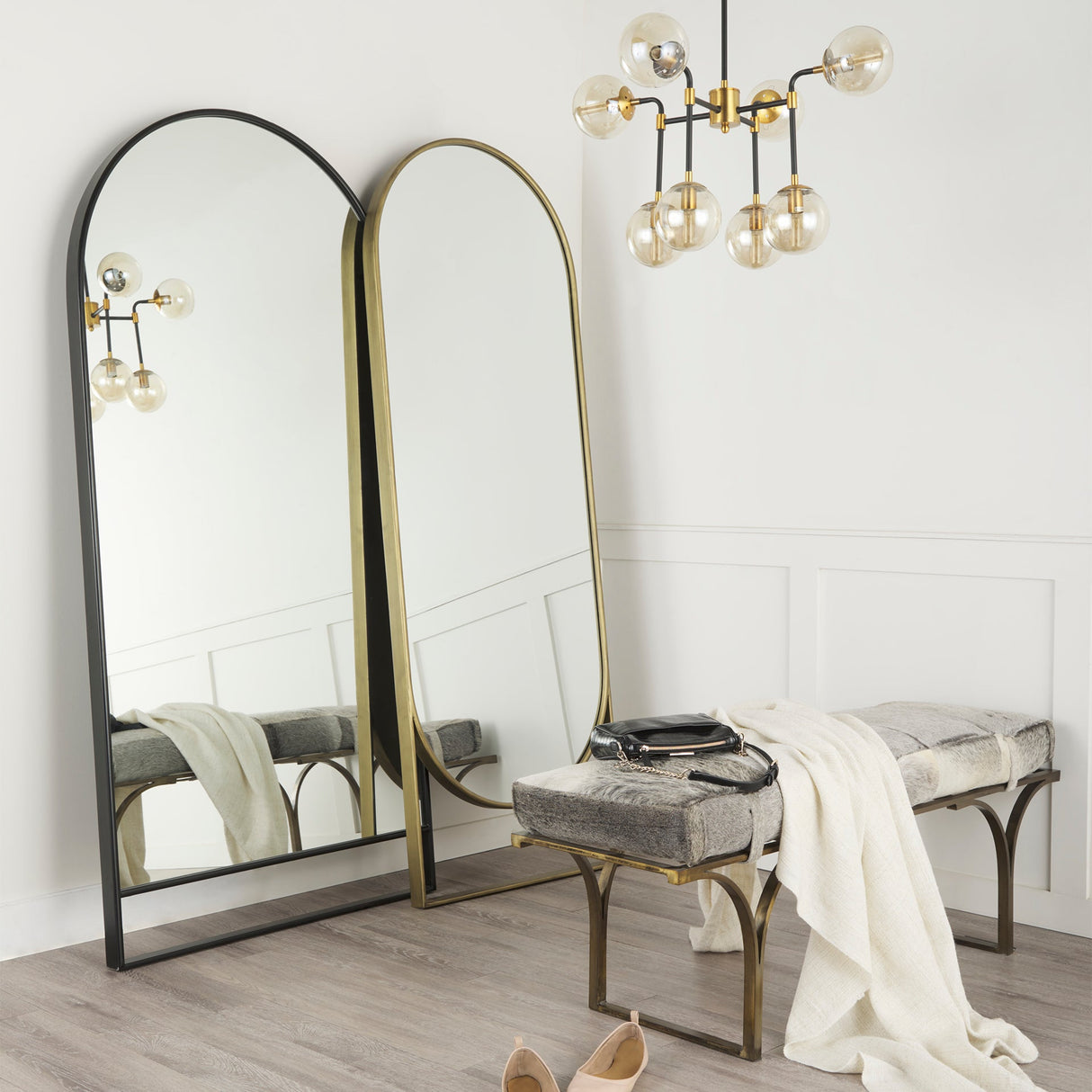 Sadie Black Metal Rounded Arch Floor Mirror by Mercana at Eve Furniture