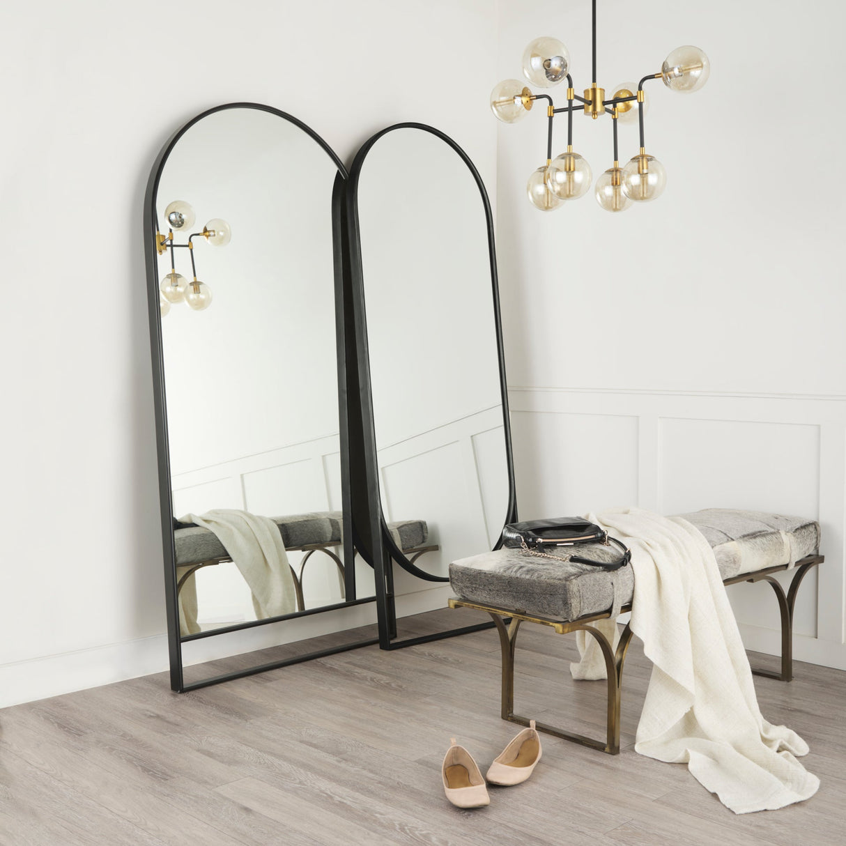 Sadie Black Metal Rounded Arch Floor Mirror by Mercana at Eve Furniture