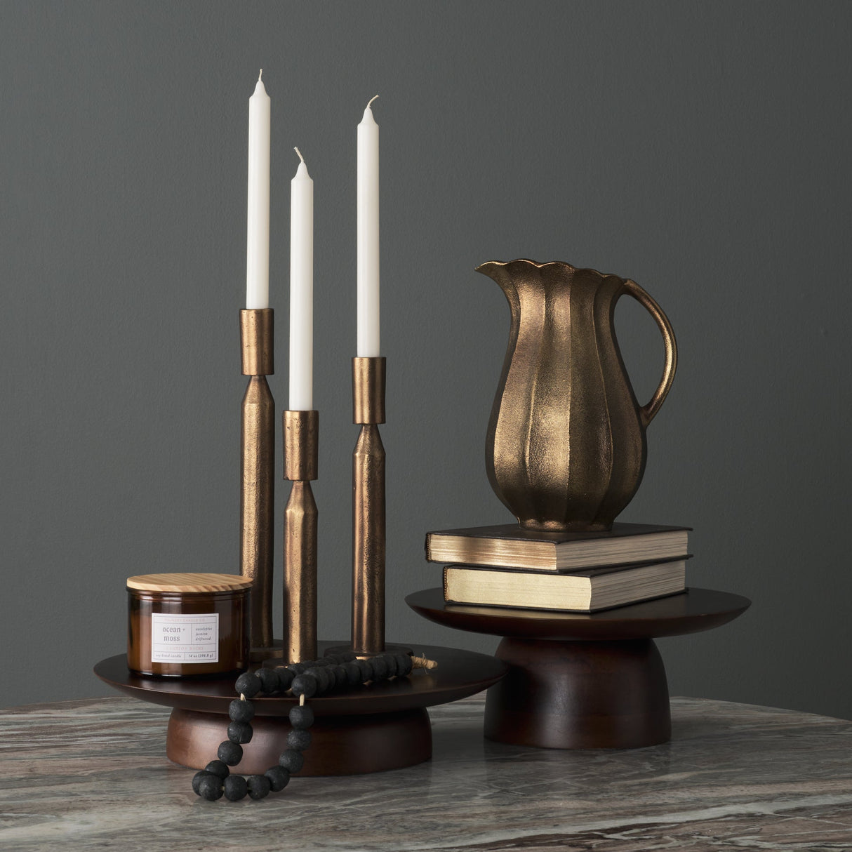 Sadira Large Mid-Dark Brown Solid Wood Round Riser by Mercana at Eve Furniture