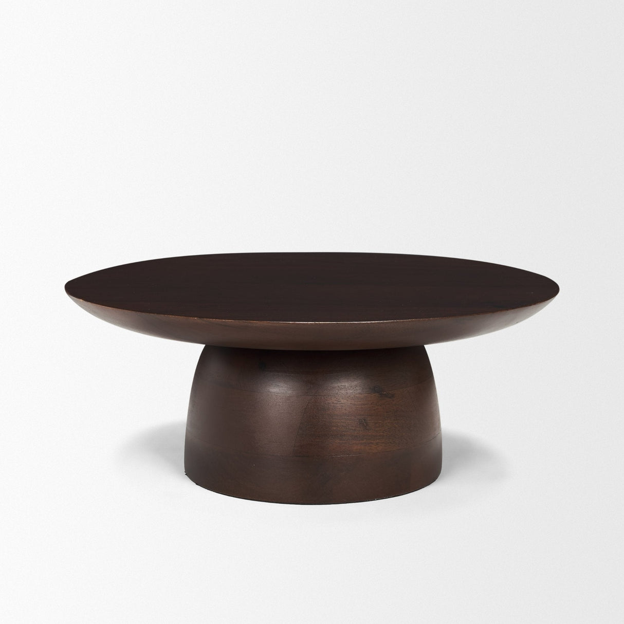 Sadira Small Mid-Dark Brown Solid Wood Round Riser by Mercana at Eve Furniture