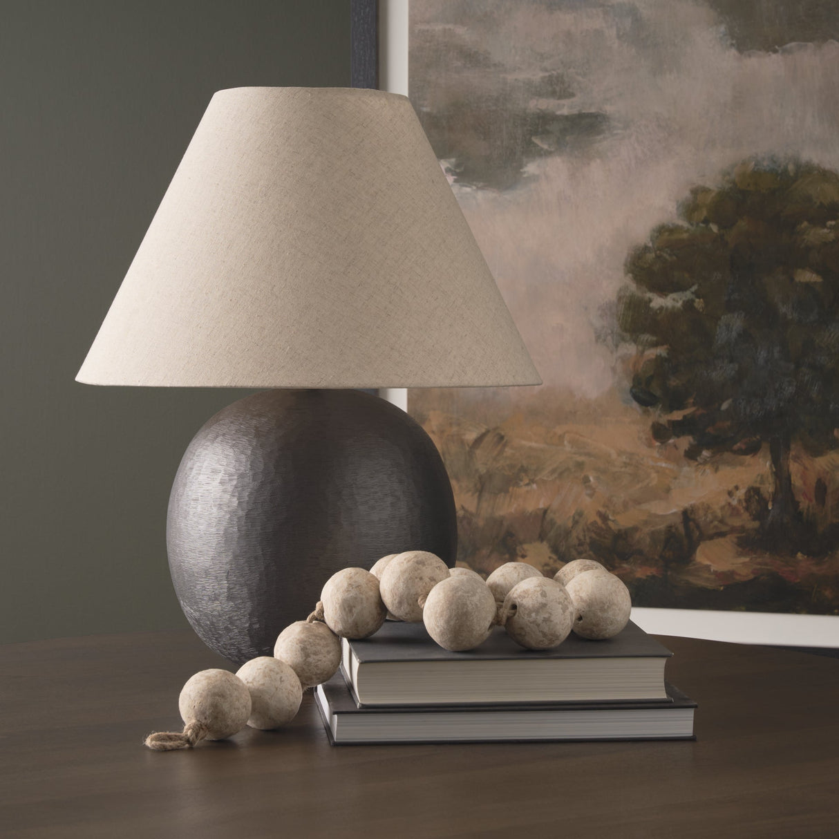 Sadiyah Black Brushed Metal w/ Beige Shade Table Lamp by Mercana at Eve Furniture