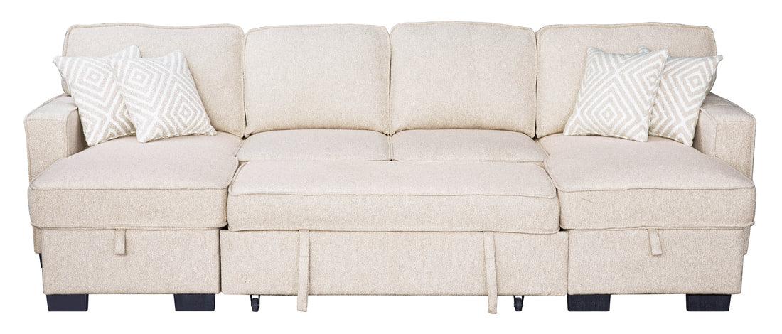 Sahara Beige Double Storage Chaise Sectional w/ Drop Down Cupholders by Happy Homes at Eve Furniture