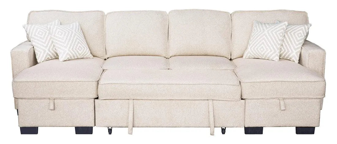 Sahara Beige Double Storage Chaise Sectional w/ Drop Down Cupholders by Happy Homes at Eve Furniture