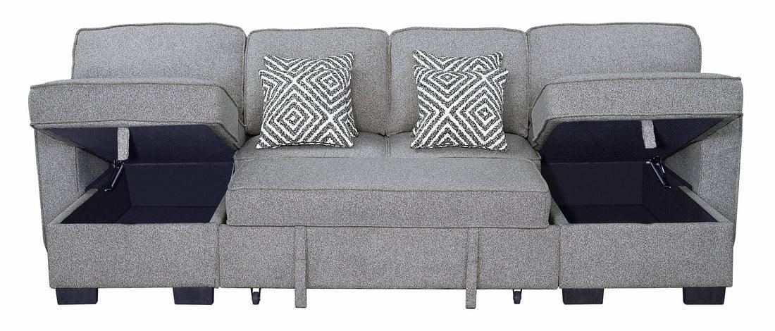 Sahara Gray Double Storage Chaise Sectional w/ Drop Down Cupholders by Happy Homes at Eve Furniture