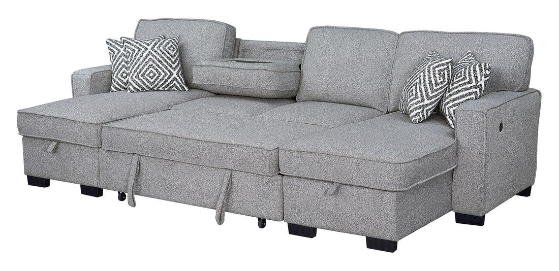 Sahara Gray Double Storage Chaise Sectional w/ Drop Down Cupholders by Happy Homes at Eve Furniture