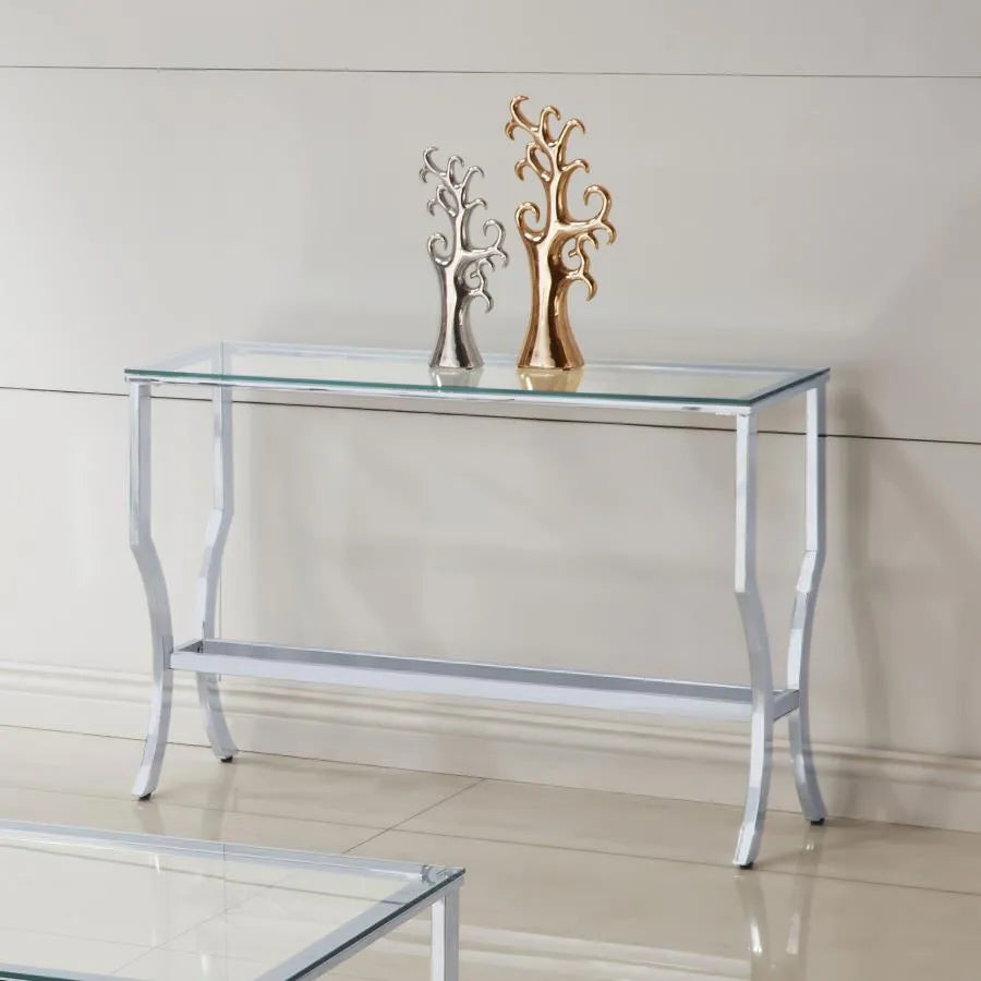 Saide Chrome Rectangular Sofa Table with Mirrored Shelf by Coaster at Eve Furniture