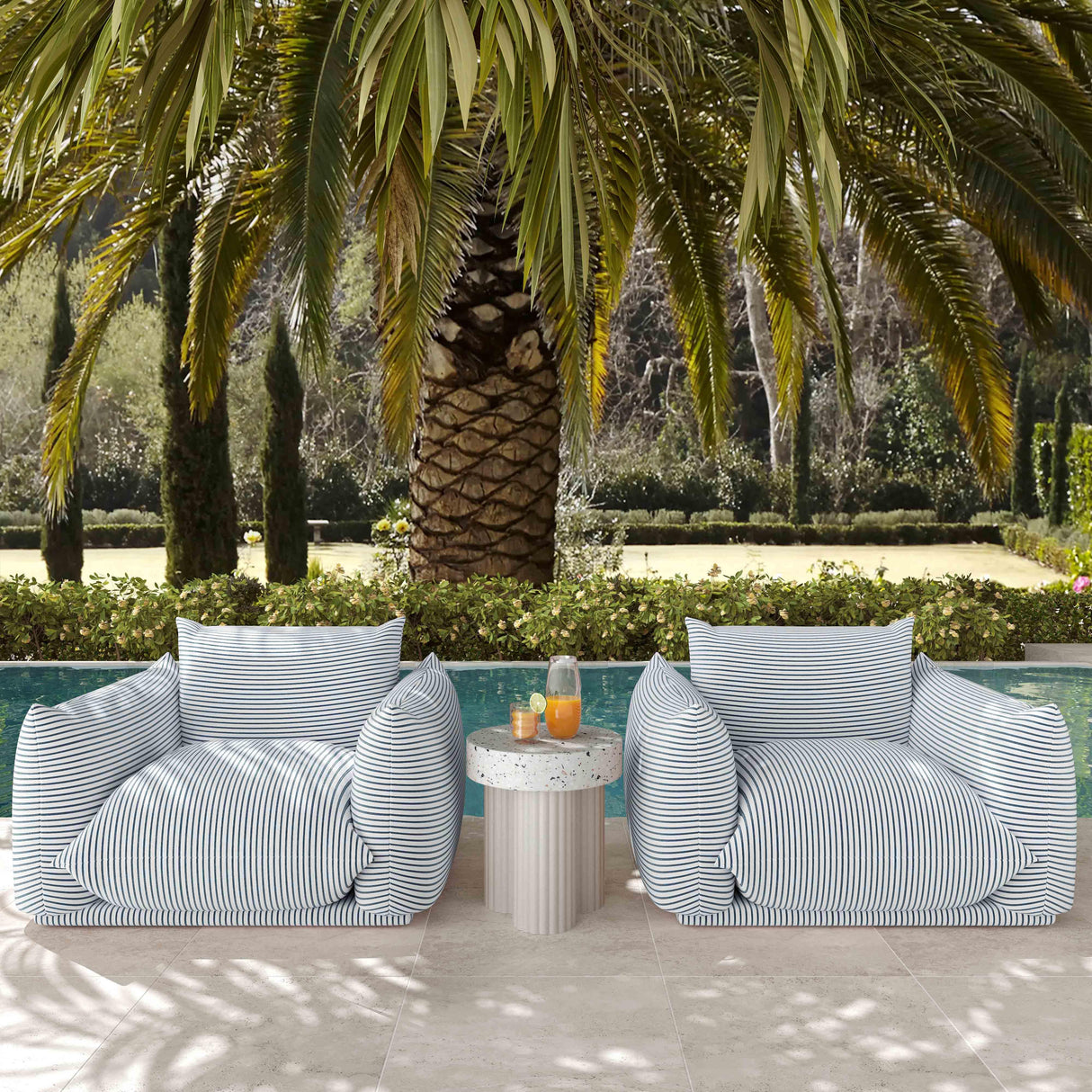 Saint Tropez Striped Stuffed Indoor / Outdoor Armchair by TOV Furniture at Eve Furniture