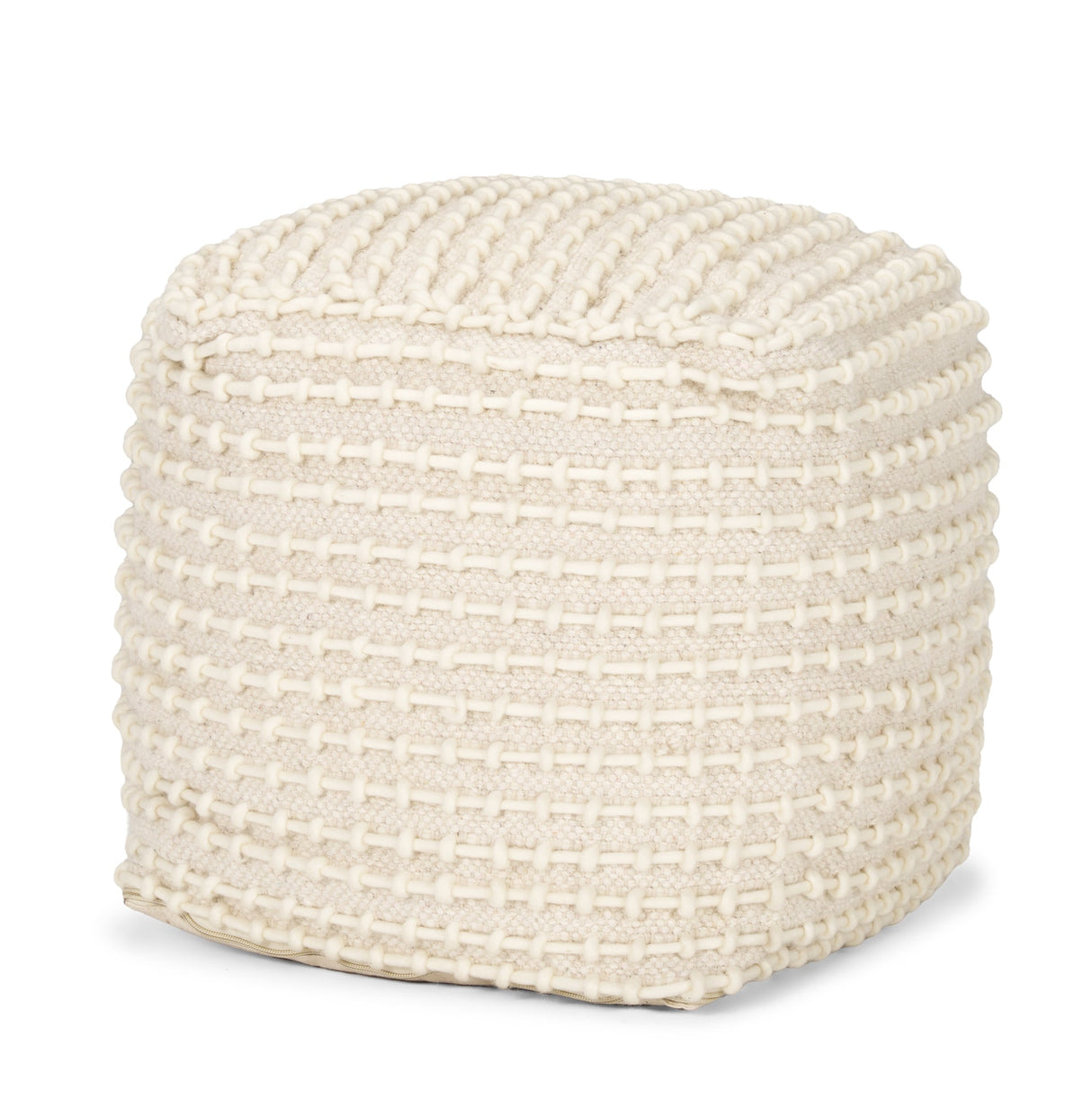 Sakaye Beige w/ Cream Stitched Patterned Pouf by Mercana at Eve Furniture