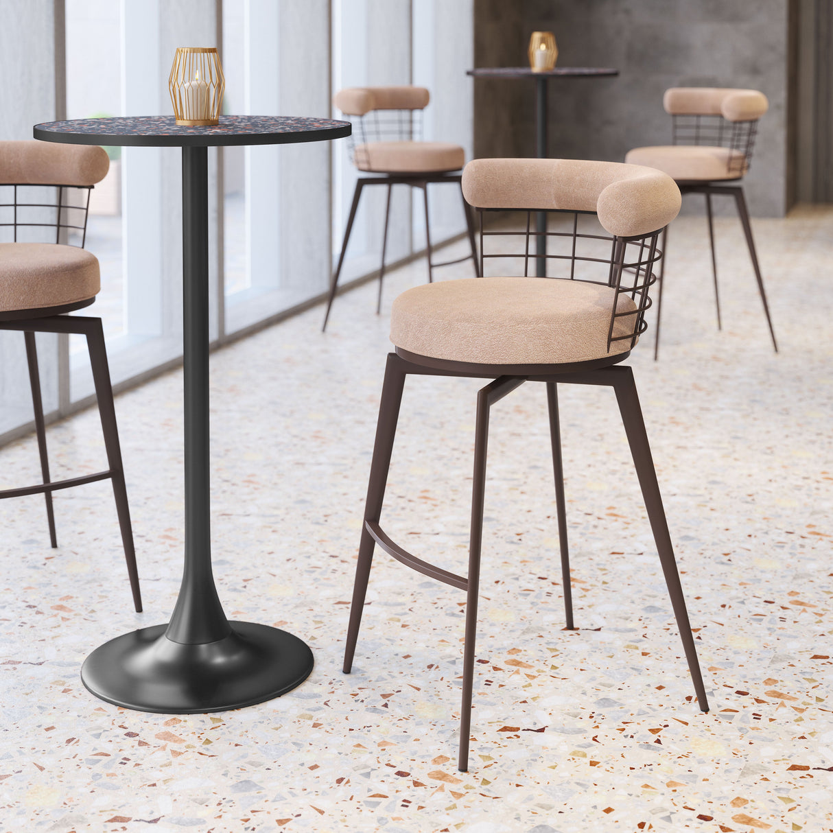 Saku Beige & Brown Swivel Barstool by Zuomod at Eve Furniture