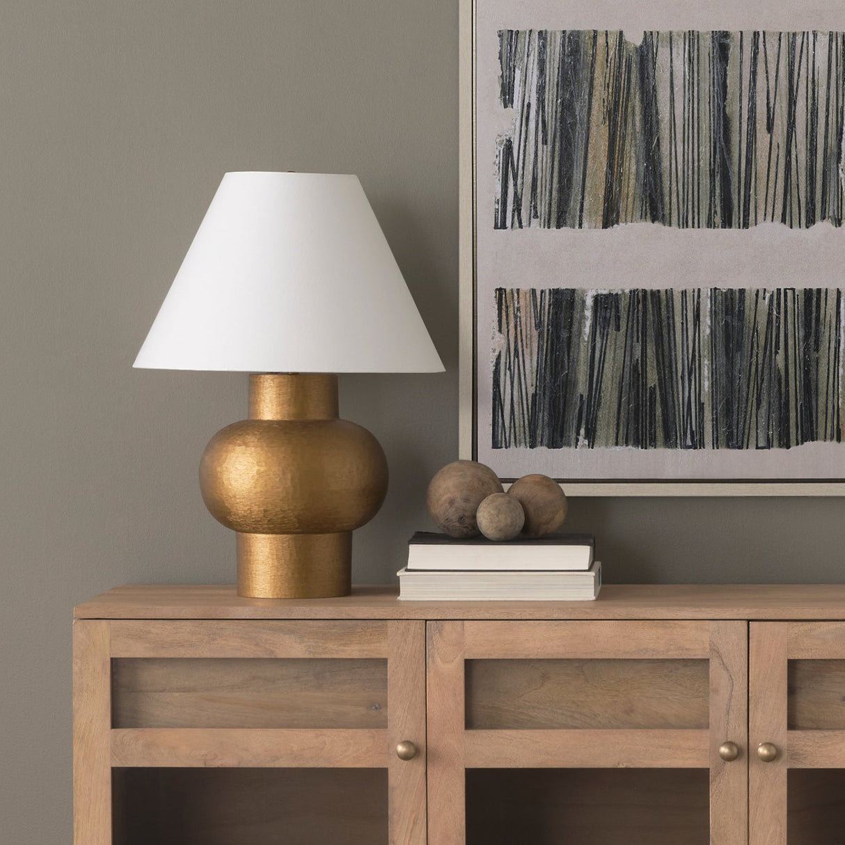 Salaah Antique Gold Brushed Metal w/ Cream Shade Table Lamp by Mercana at Eve Furniture
