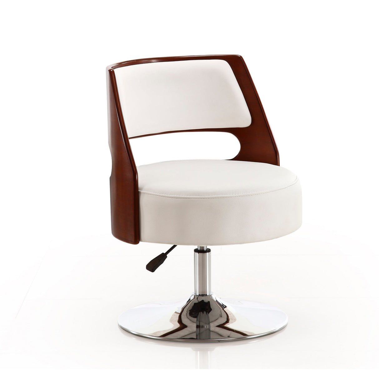 Salon Adjustable Height Swivel Accent Chair in White and Polished Chrome (set of 2) by Manhattan Comfort at Eve Furniture