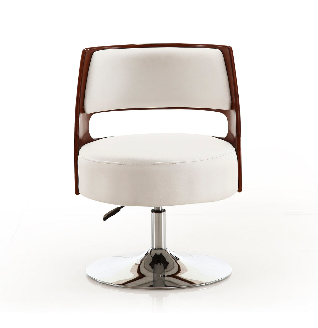 Salon Adjustable Height Swivel Accent Chair in White and Polished Chrome (set of 2) by Manhattan Comfort at Eve Furniture