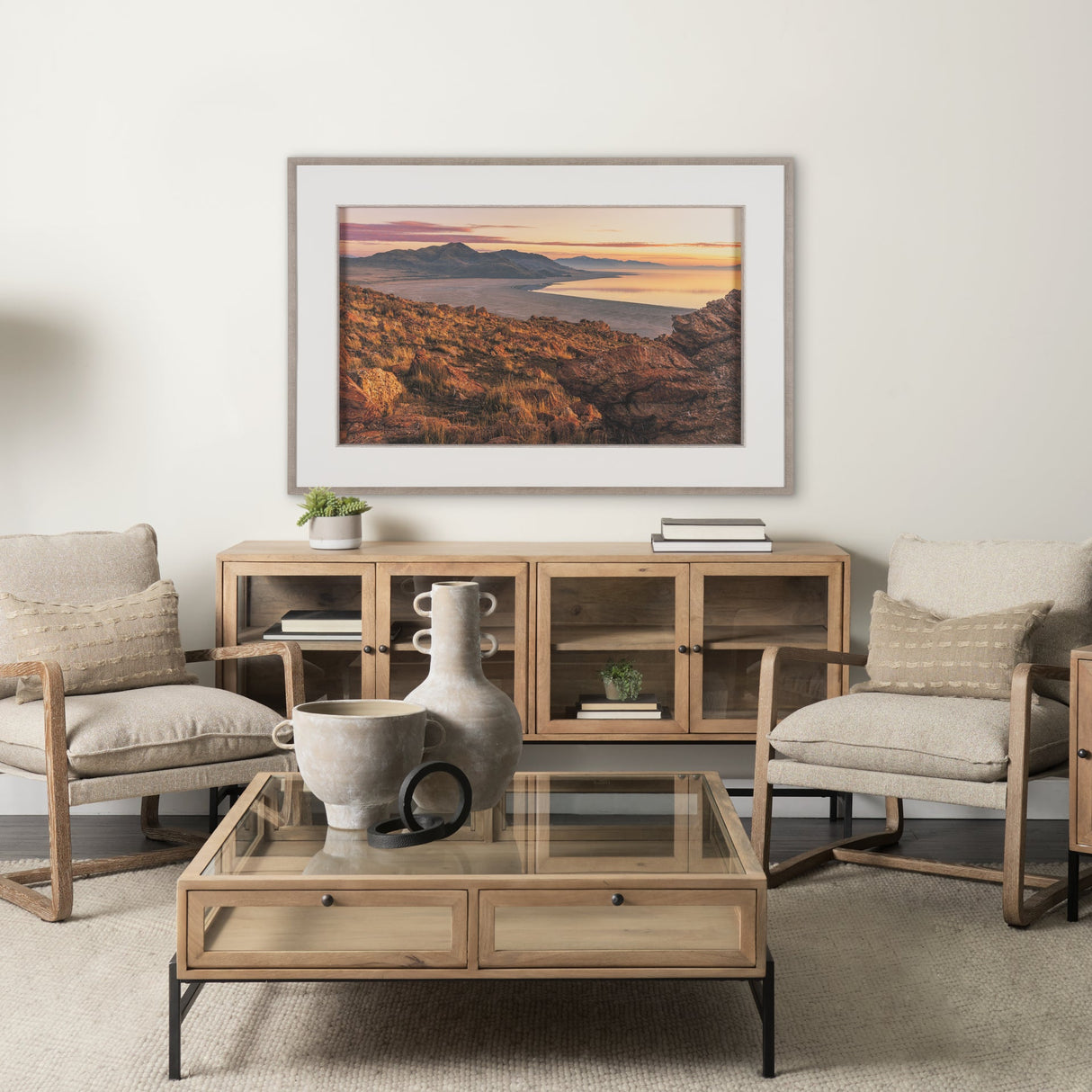 Salt Lake Sunrise by Gary Blatter a Hand Embellished Framed Photo Art Print Matted under Glass by Mercana at Eve Furniture