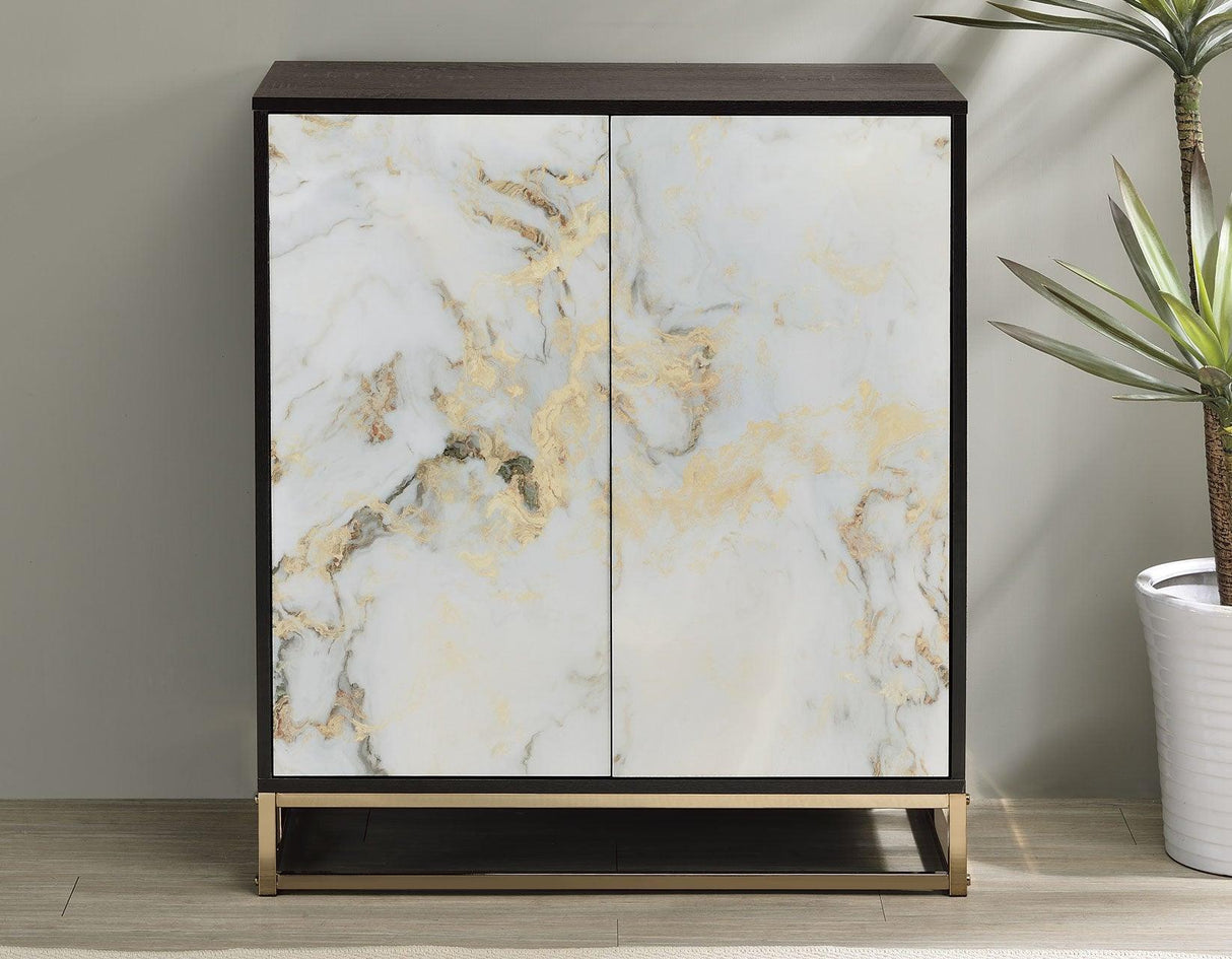Salvador Champagne/Black 2-Door Cabinet with Faux-Marble Doors by Steve Silver at Eve Furniture