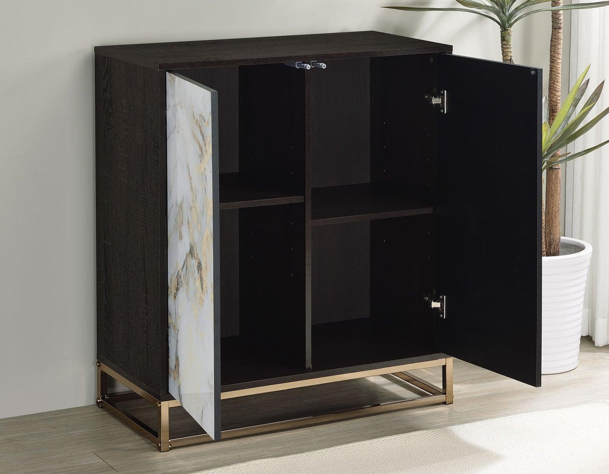Salvador Champagne/Black 2-Door Cabinet with Faux-Marble Doors by Steve Silver at Eve Furniture