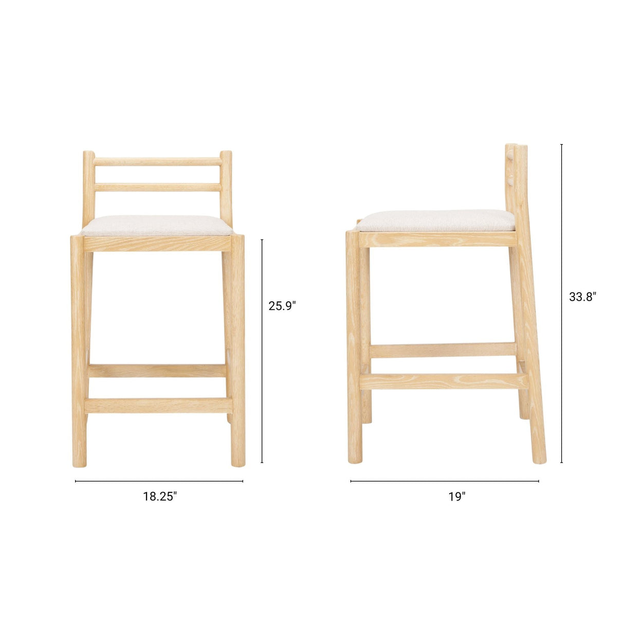 Sam Counter Stool W/ Light Brown Wood Frame and Beige Upholstered Seat by Mercana at Eve Furniture