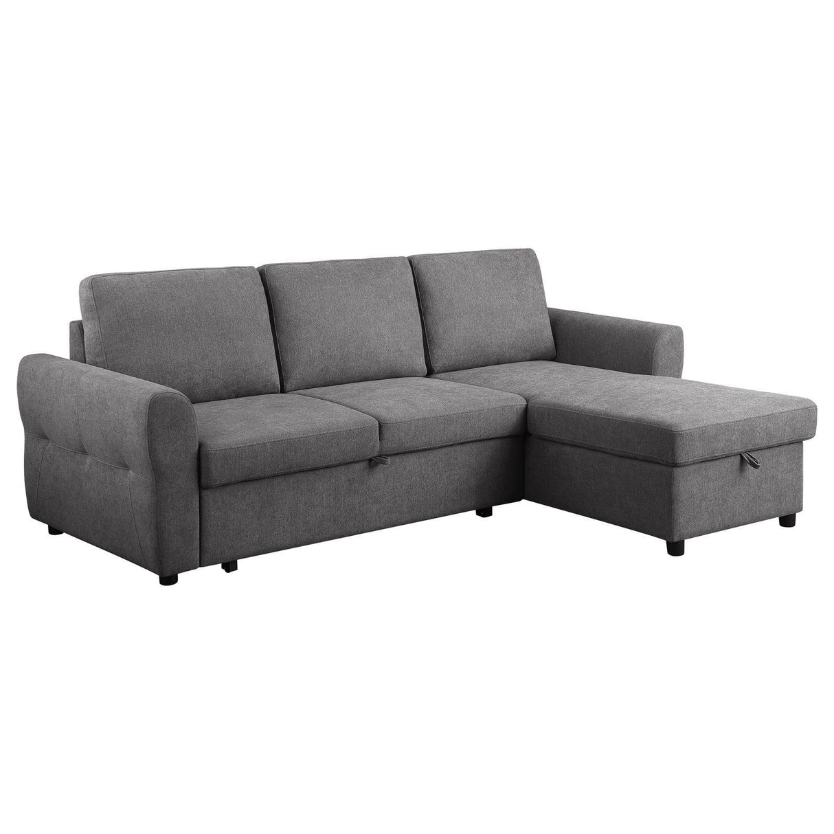 Samantha Grey Upholstered Sleeper Sofa Sectional with Storage Chaise by Coaster at Eve Furniture