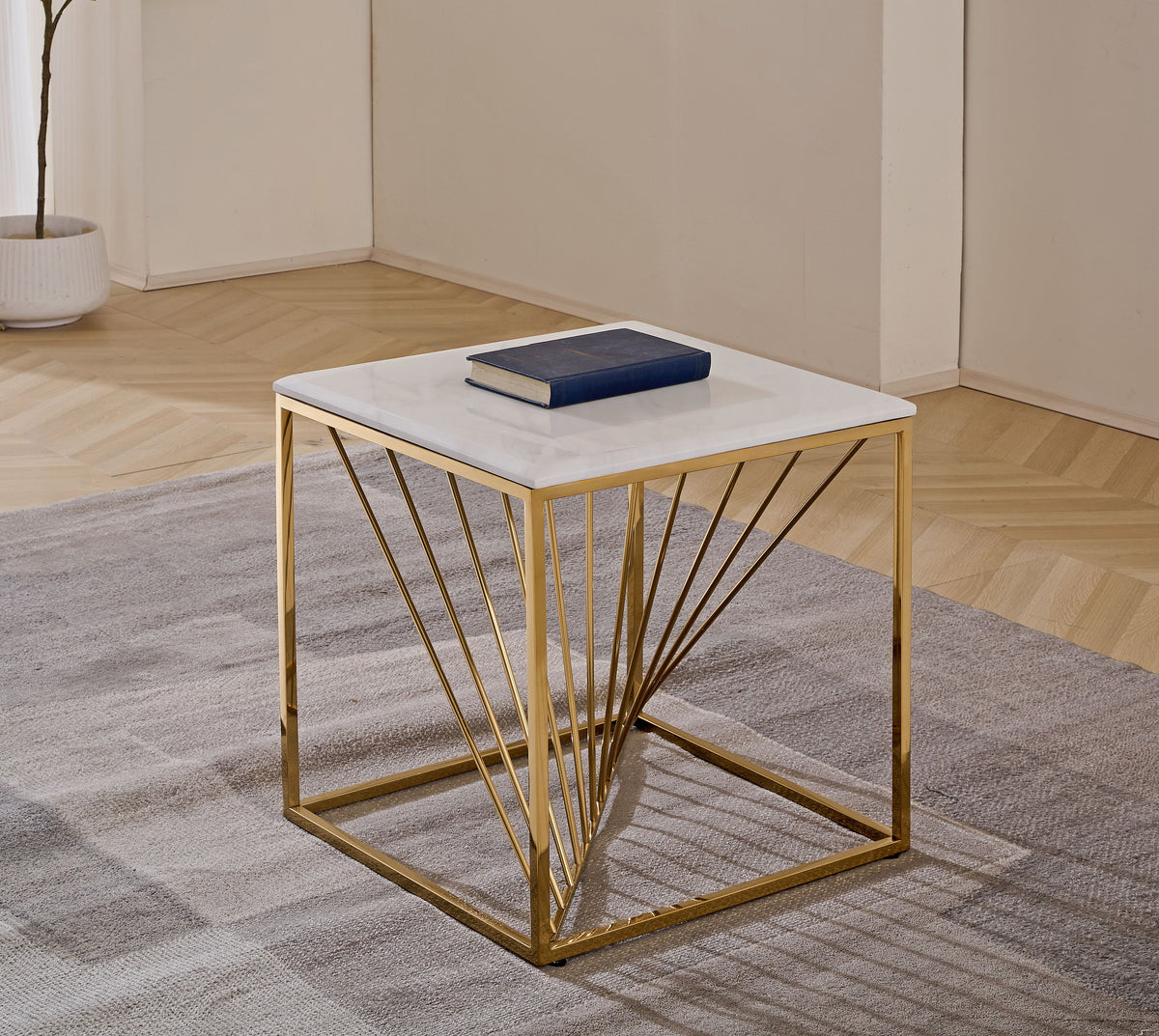 Samira Cream Marble Table Set with Metal Base