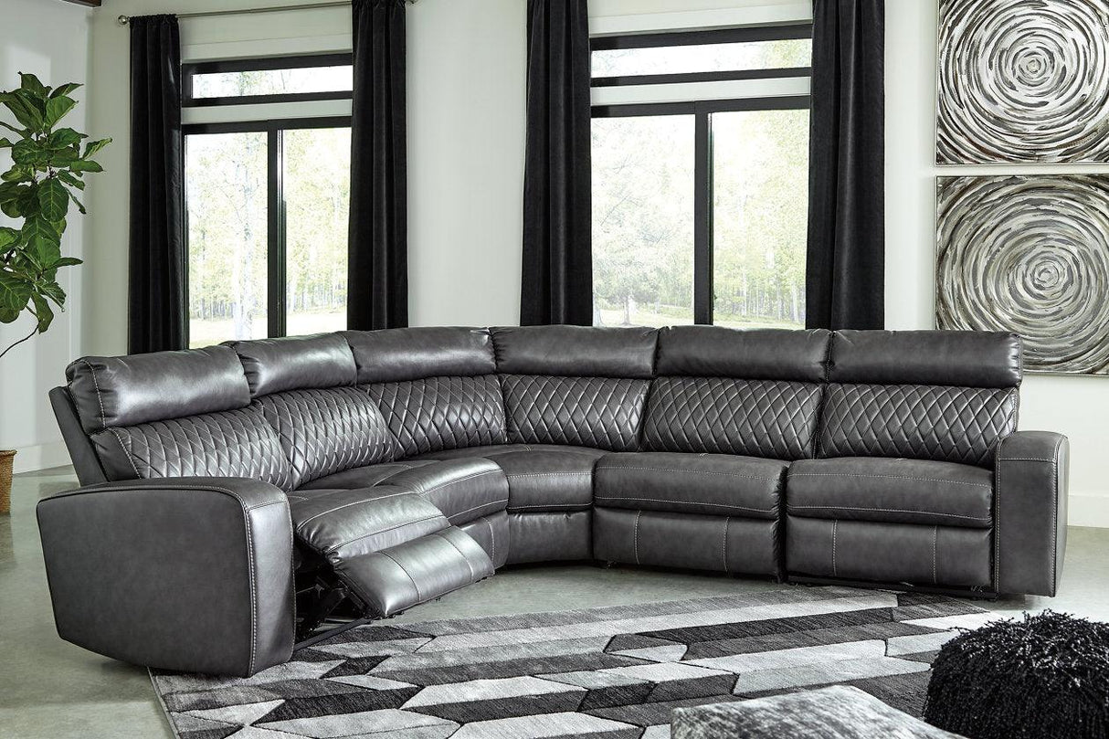 Samperstone Gray 5-Piece Power Reclining Modular Sectional by Ashley at Eve Furniture