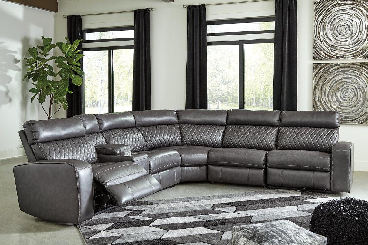 Samperstone Gray 6-Piece Power Reclining Modular Sectional by Ashley at Eve Furniture