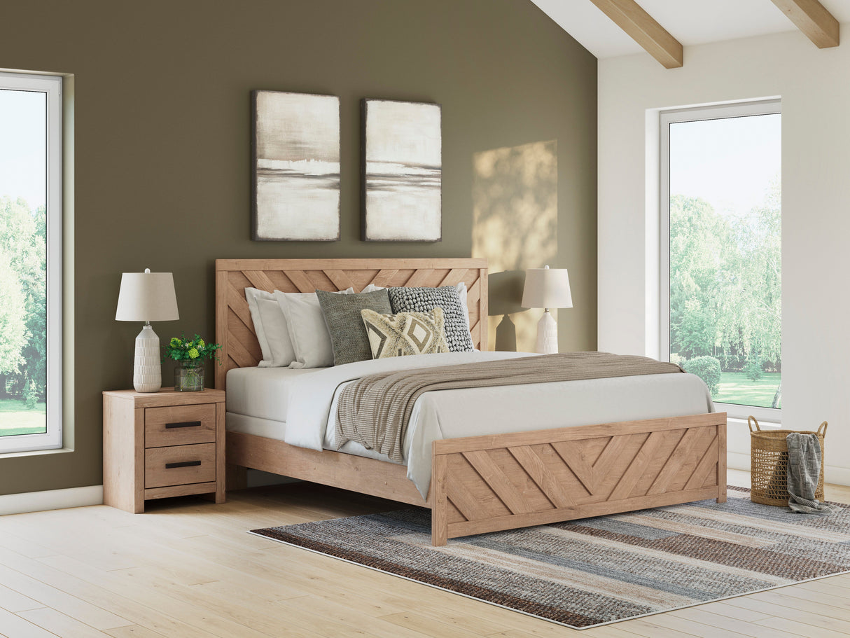 Sanginlane Tan Crossbuck King Panel Bed by Ashley at Eve Furniture