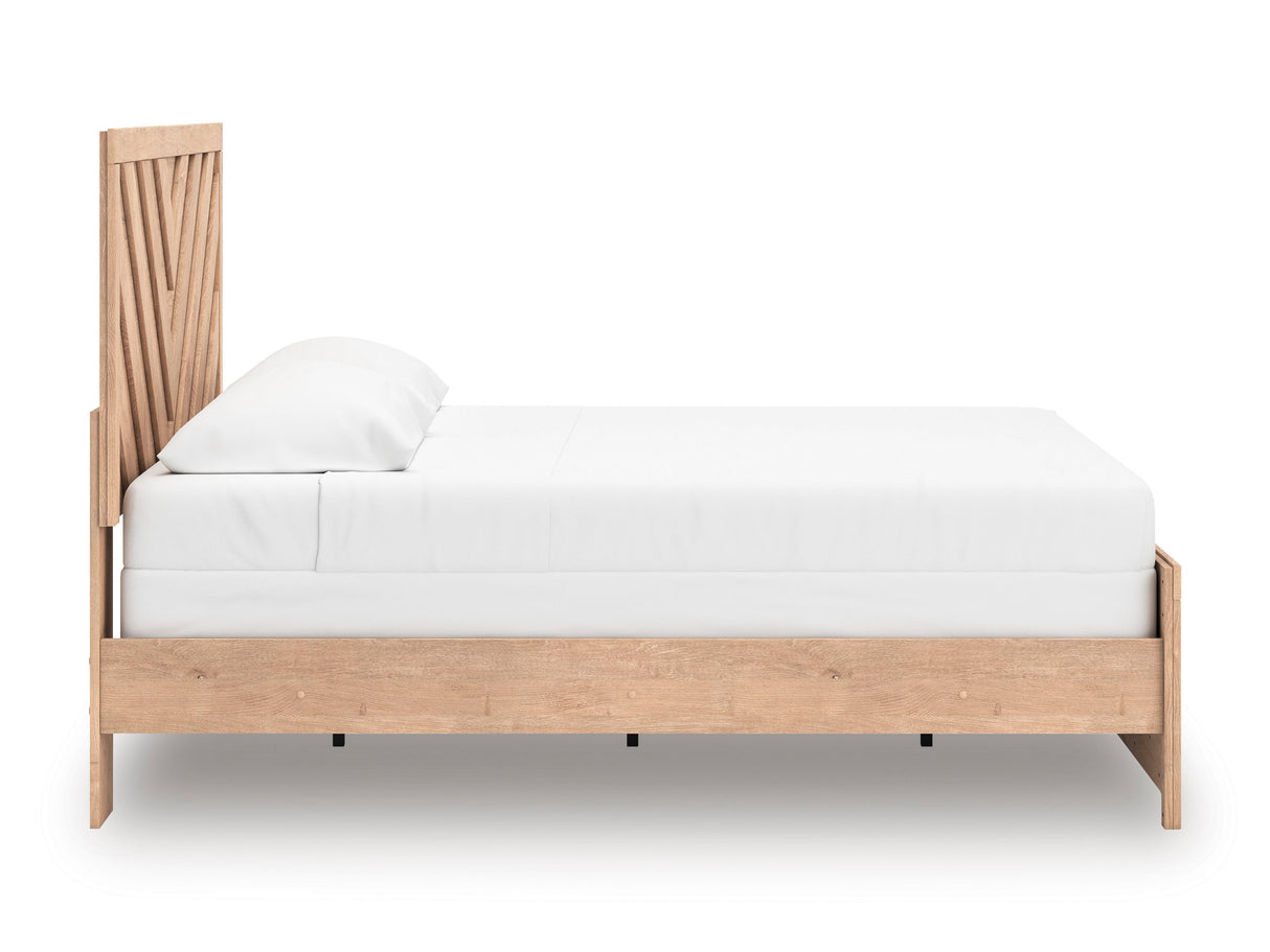 Sanginlane Tan Crossbuck King Panel Bed by Ashley at Eve Furniture