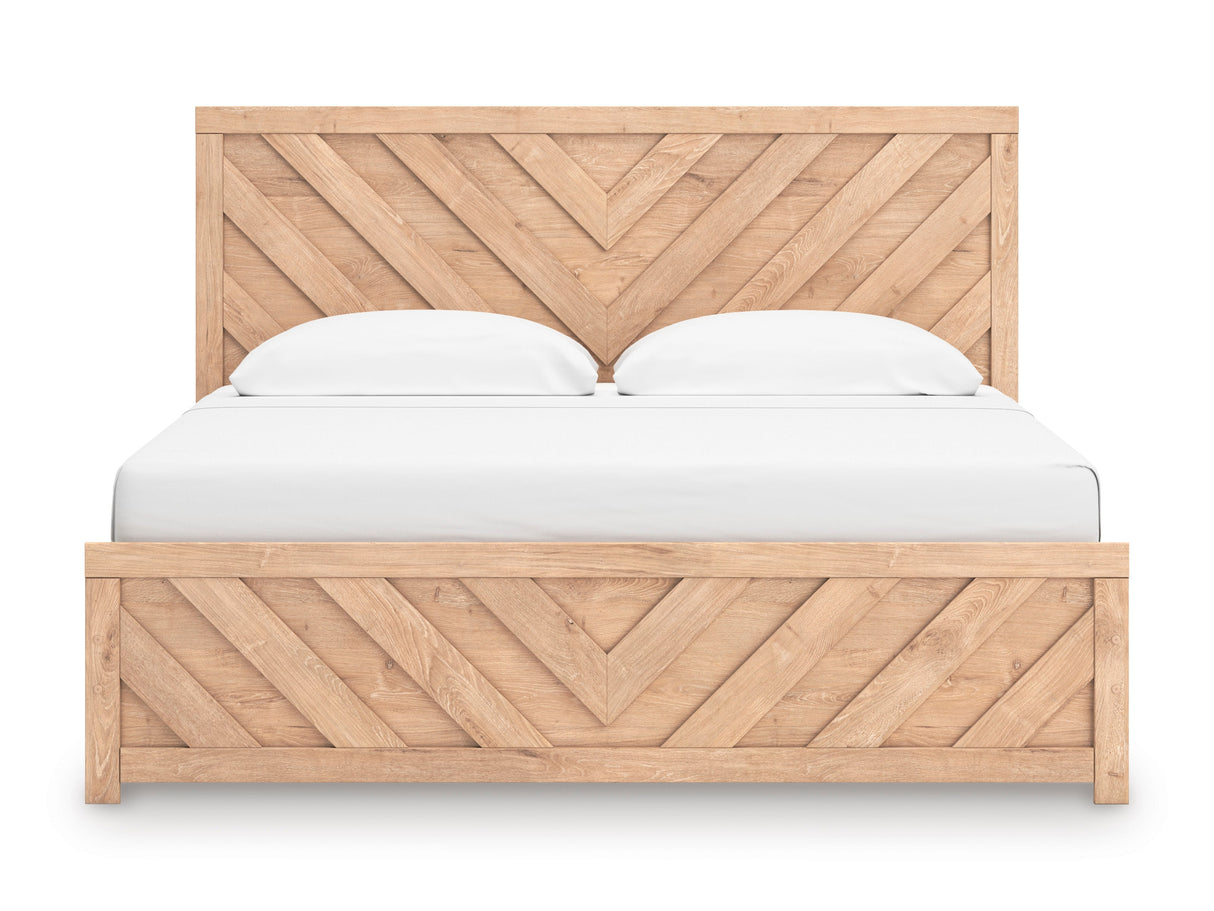 Sanginlane Tan Crossbuck King Panel Bed by Ashley at Eve Furniture