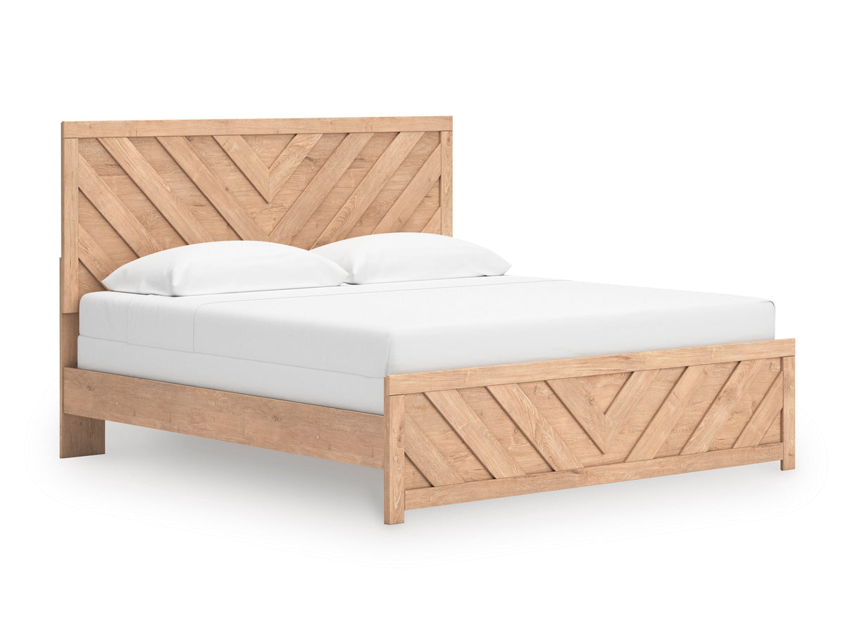 Sanginlane Tan Crossbuck King Panel Bed by Ashley at Eve Furniture