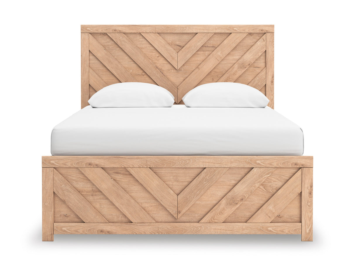 Sanginlane Tan Crossbuck Queen Panel Bed by Ashley at Eve Furniture