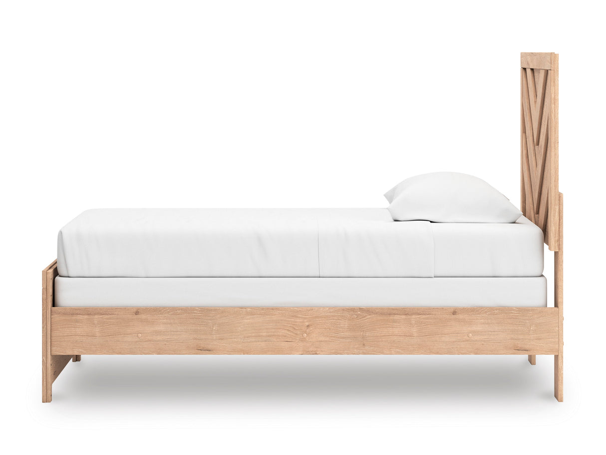 (Special) Sanginlane Tan Crossbuck Twin Panel Bed by Ashley at Eve Furniture