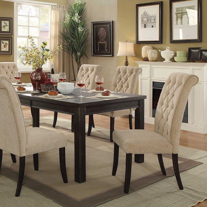 Sania Rustic/Antique Black/Beige 7-Piece Dining Room Set